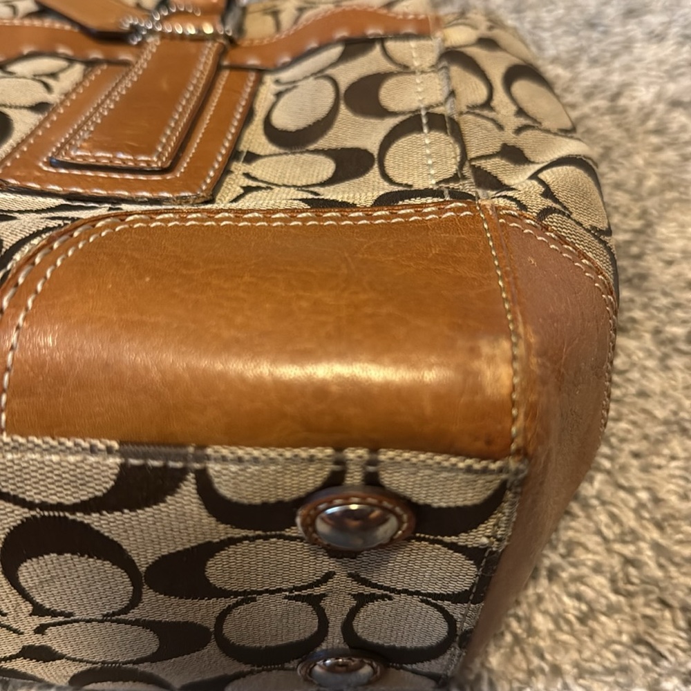 Vintage Coach signature brown and tan leather & canvas top handle tote bag - Picture 5 of 17